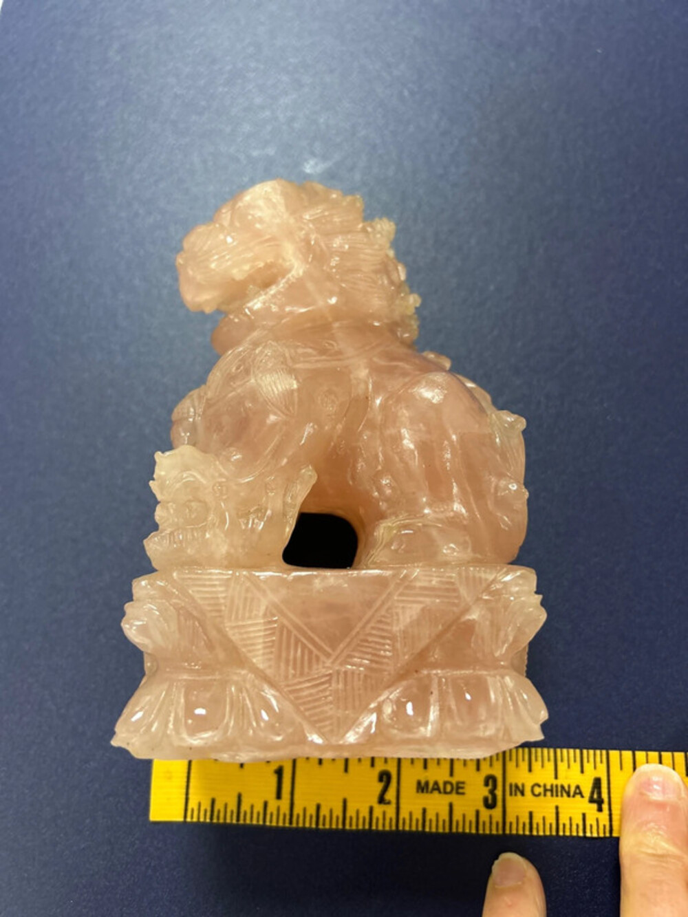 Vintage Carved Chinese Dark Rose Quartz Foo Dog image 8